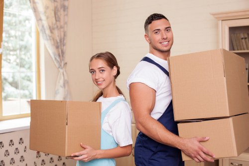 Packed boxes and furniture prepared for removals in Teddington